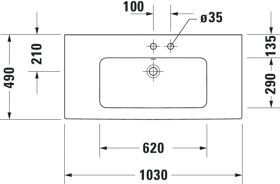 Möbelwaschtisch ME by Starck 1030 mm mit ÜL, mit HLB, 1 HL, weiß