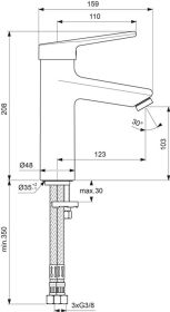 Ideal Standard WT-Armatur Ceraplus Grand o.Ablgarn. Ausld. 123mm Chrom