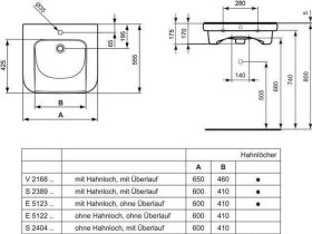 Ideal Standard Waschtisch Contour 21, 1 unterfahrbar, 650x555x175mm, Weiß